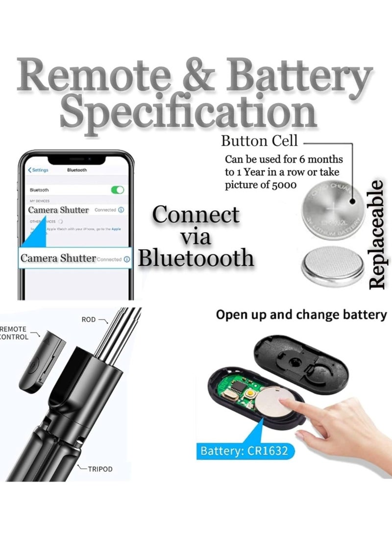 نقطة التسوق عصا سيلفي ثلاثية القوائم 170 سم مع ريموت بلوتوث – حامل هاتف قابل للتمديد ومحمول، حامل دوّار متوافق مع هواتف iPhone وAndroid - Image 4